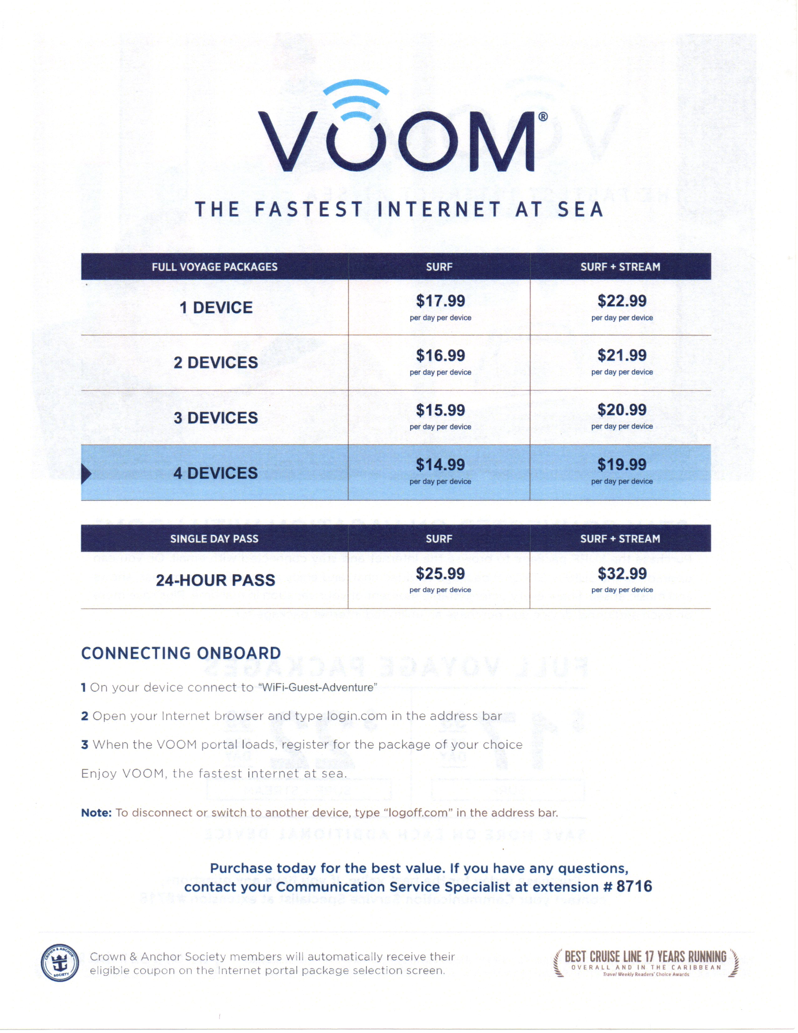 royal caribbean cruise voom cost